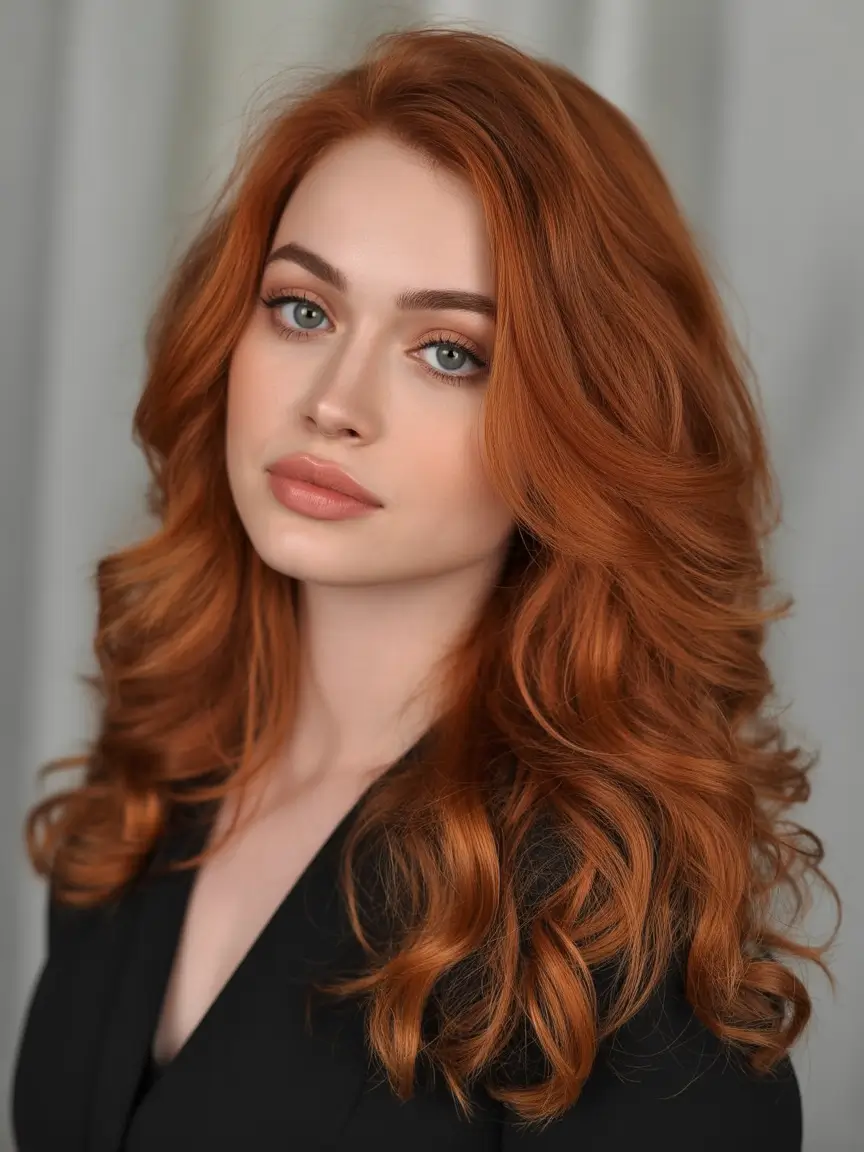 auburn fall hair color Layered Auburn Curls with Blowout Finish
