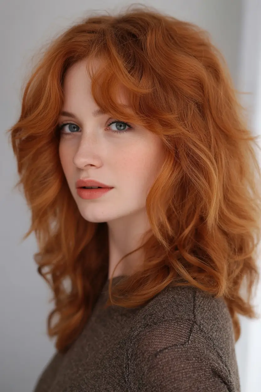 auburn fall hair color Textured Auburn Layers with Curtain Bangs