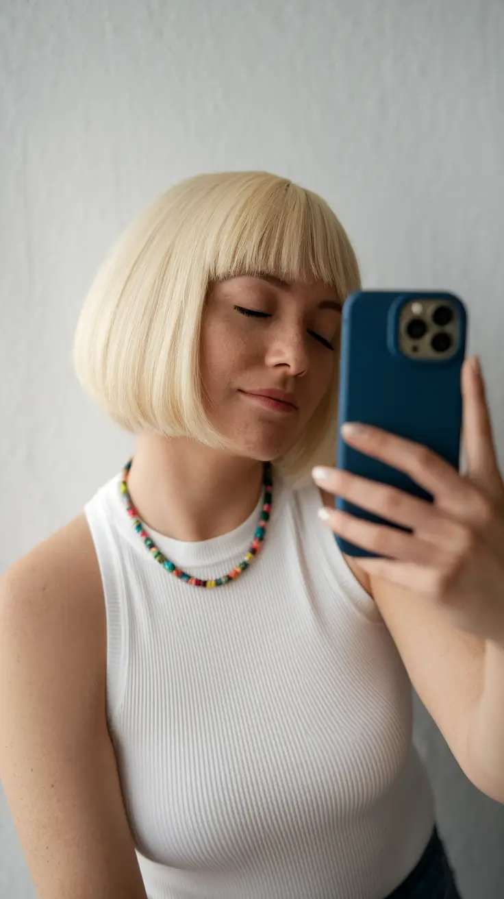 Soft Autumn Haircuts for 2025 Classic Platinum Bob with Blunt Bangs