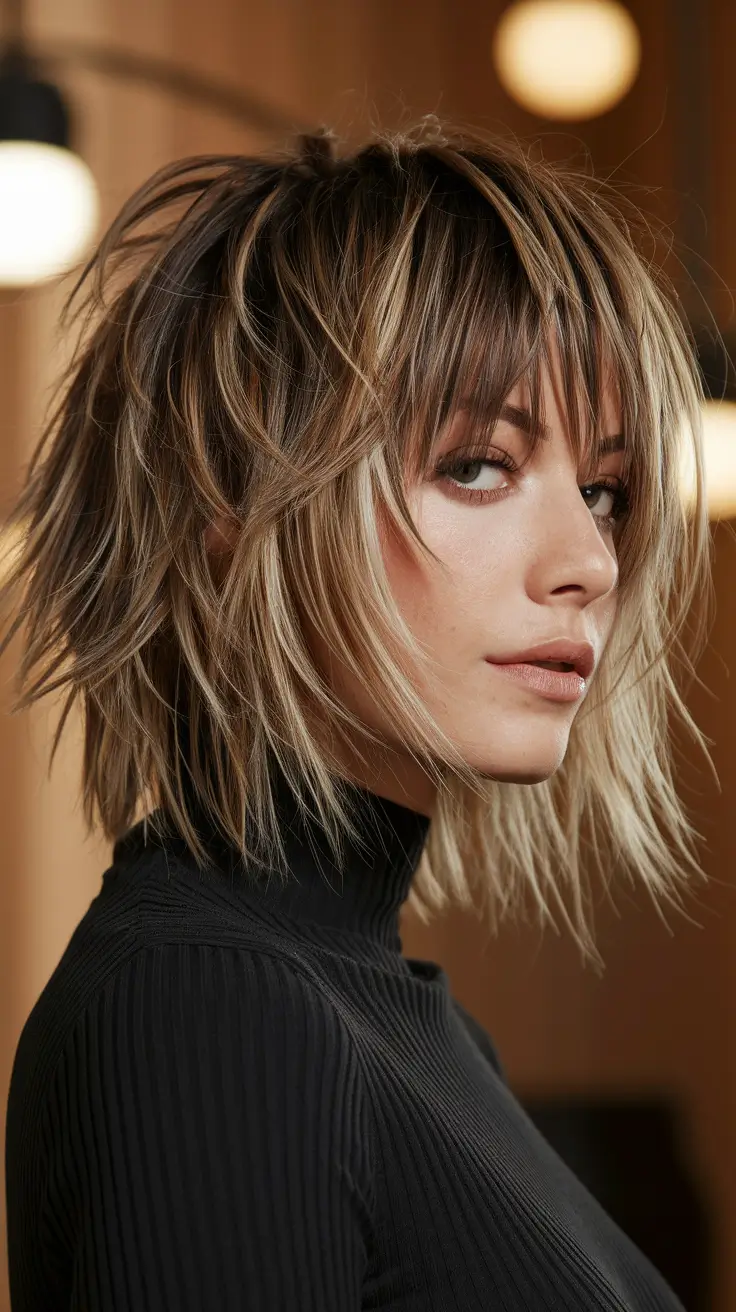 Soft Autumn Haircuts for 2025 Choppy Blonde Shag with Bangs