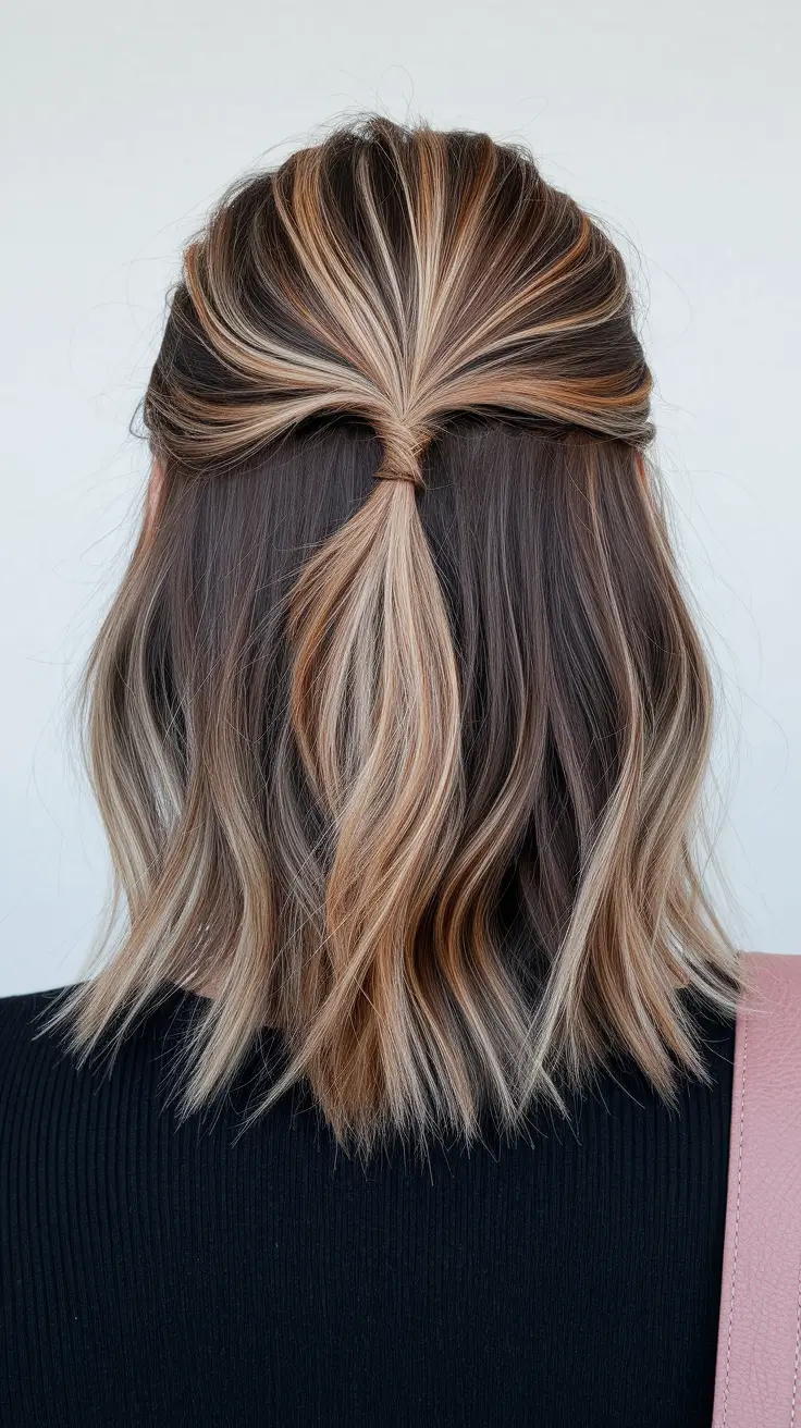 caramel fall hair colors Half-Up Caramel Glow with Blonde Tones