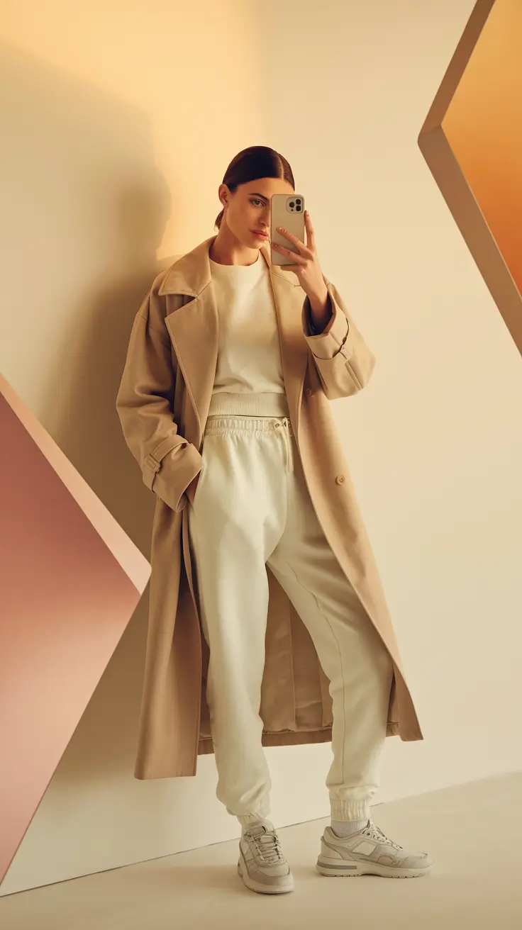 cozy fall outfits Structured Neutrals with Sporty Touches