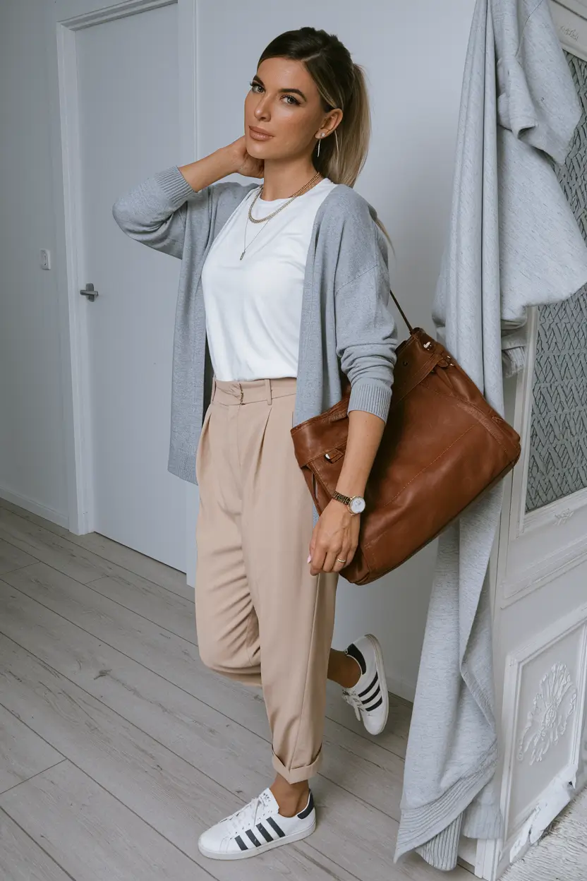 cozy fall outfits Structured Neutrals with Sporty Touches