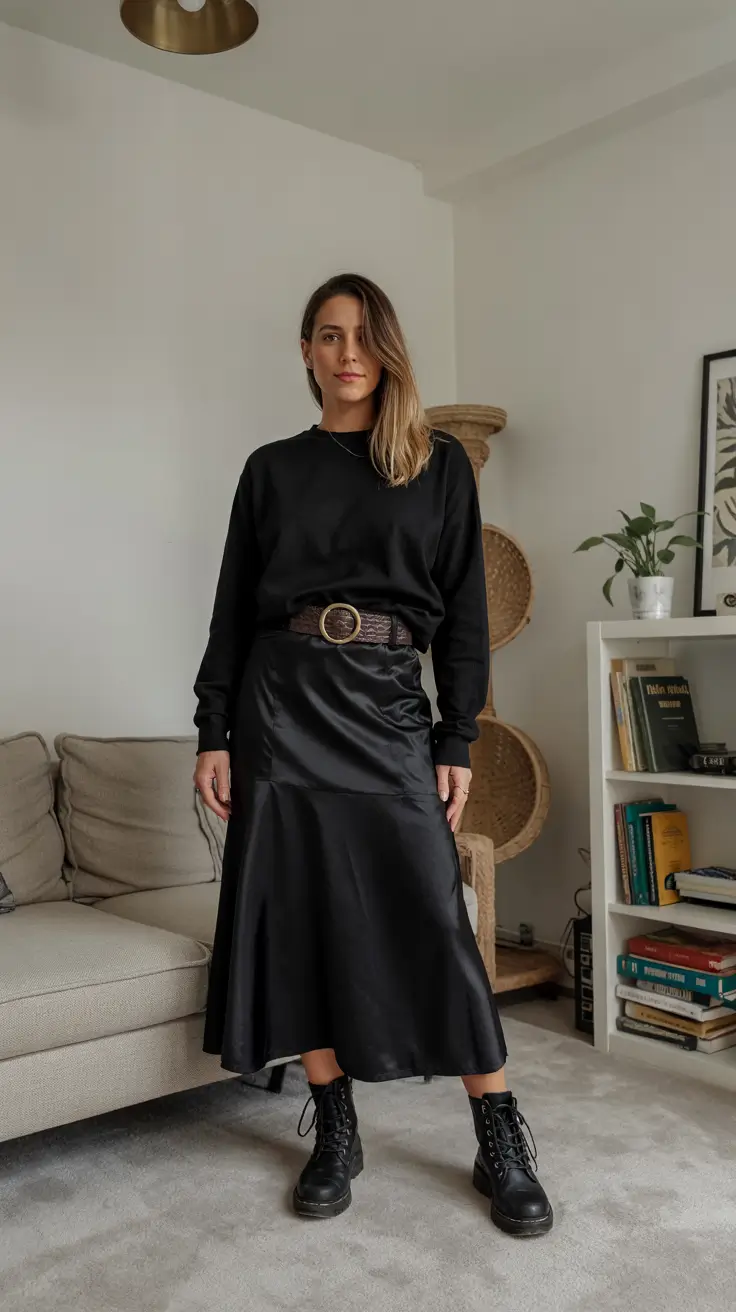 trendy fall outfits 2025 Satin Meets Sweatshirt: The Unexpected Duo