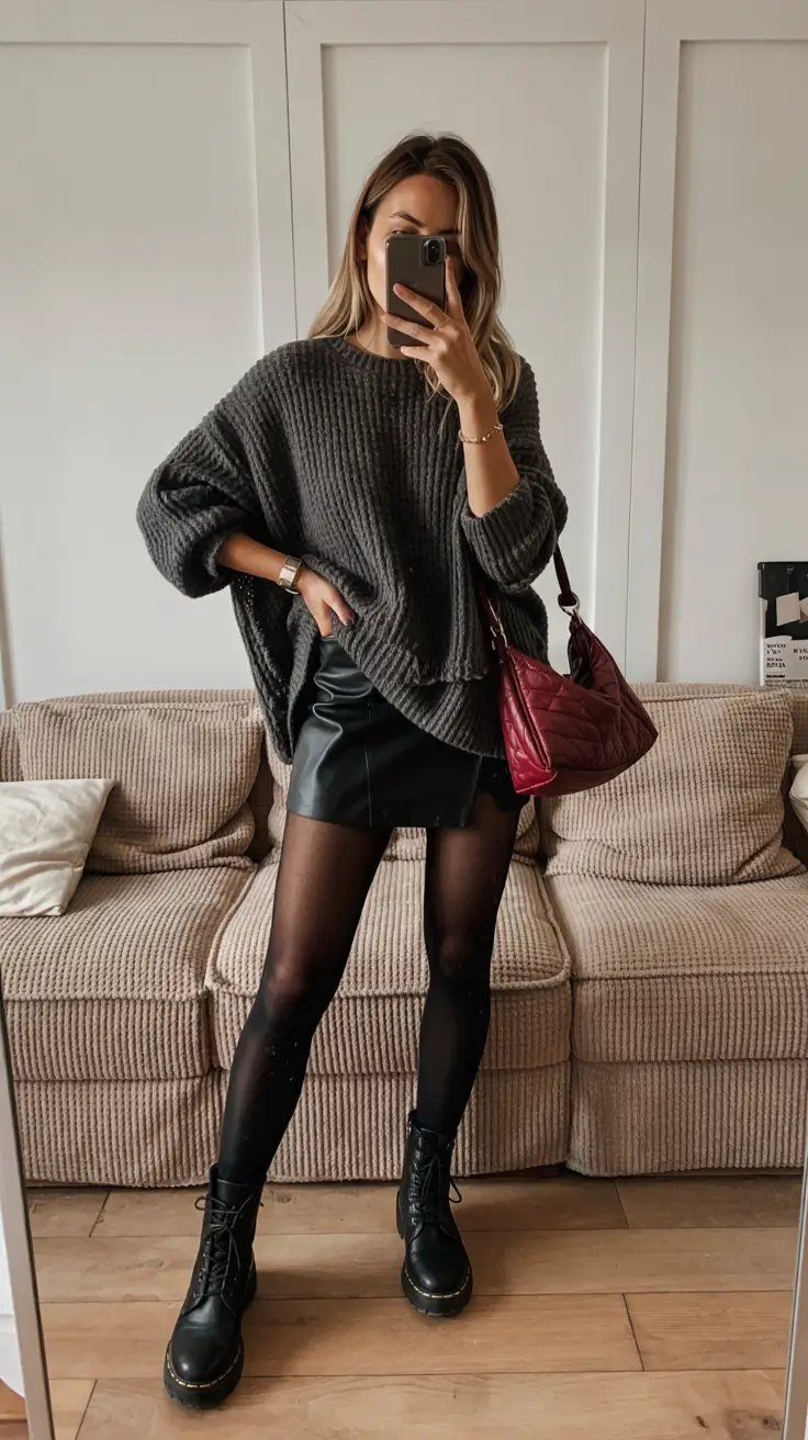 trendy fall outfits 2025 Chunky Knit and Faux Leather: A Fall Classic Reinvented