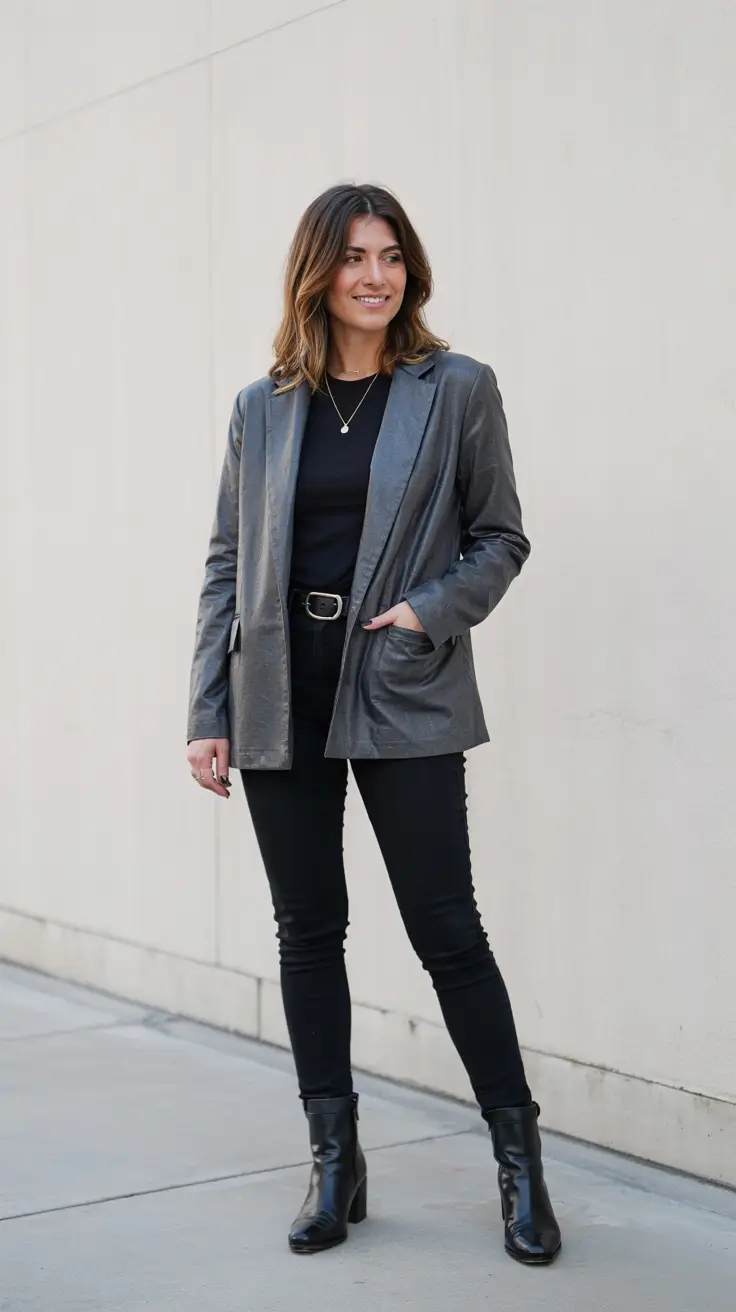 trendy fall outfits 2025 Smoky Greys and Leather Layers