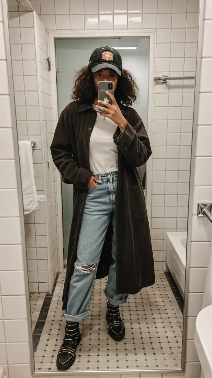 trendy fall outfits 2025 Oversized Corduroy & Ripped Denim for That Effortless Cool