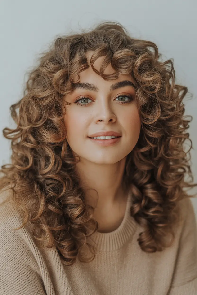 cute fall hairstyles Classic Volume Curls with Soft Fringe