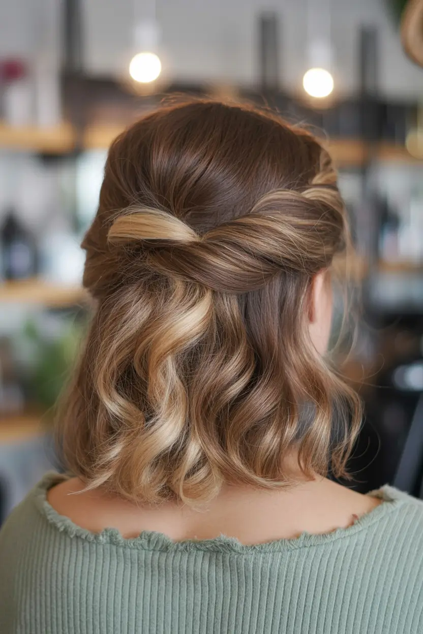 cute fall hairstyles Twisted Half-Up for Medium-Length Texture