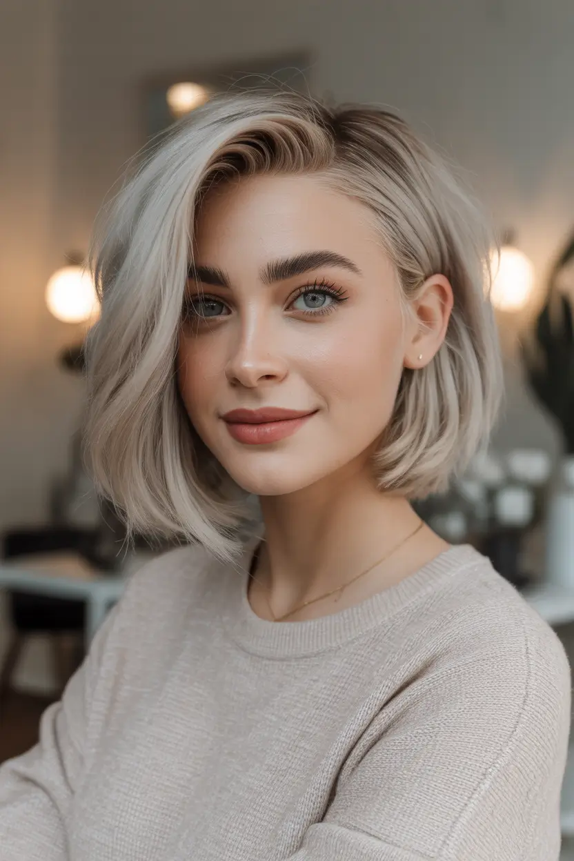 cute fall hairstyles Platinum Side-Parted Blunt Bob