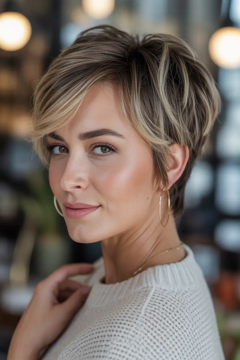 cute fall hairstyles Effortless Pixie Crop with Soft Highlights
