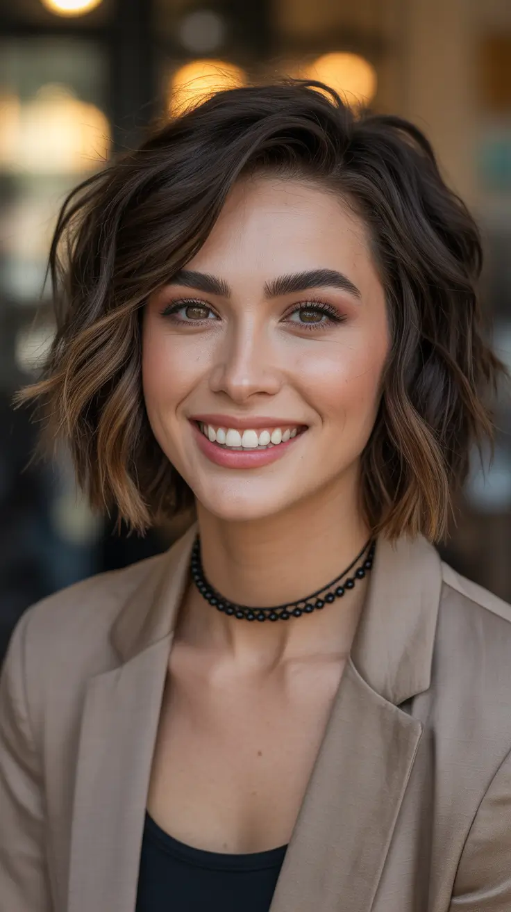 cute fall hairstyles Wavy Textured Lob with Tousled Ends