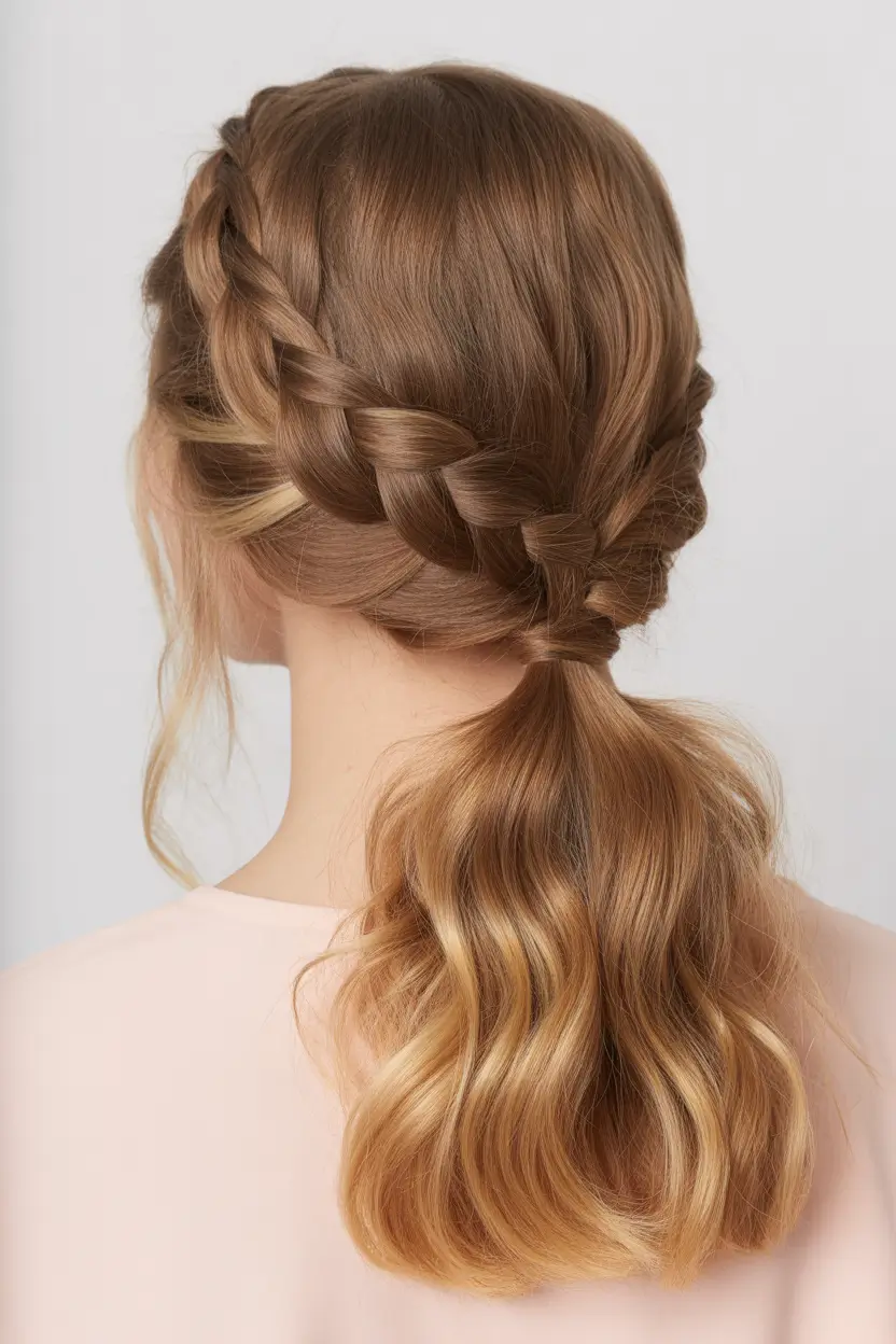 cute fall hairstyles Side Braided Low Pony with Glossy Ends