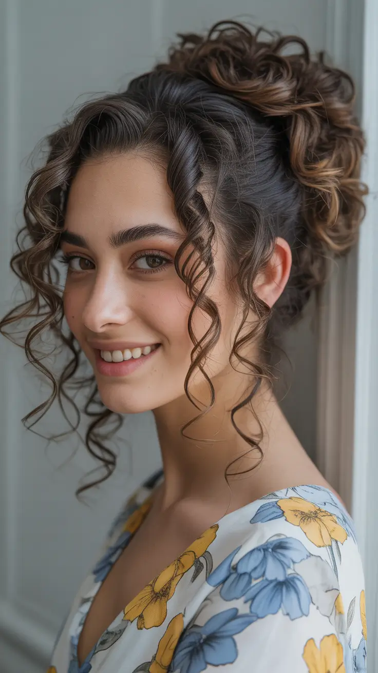 cute fall hairstyles Romantic Curly Updo with Loose Spiral Tendrils