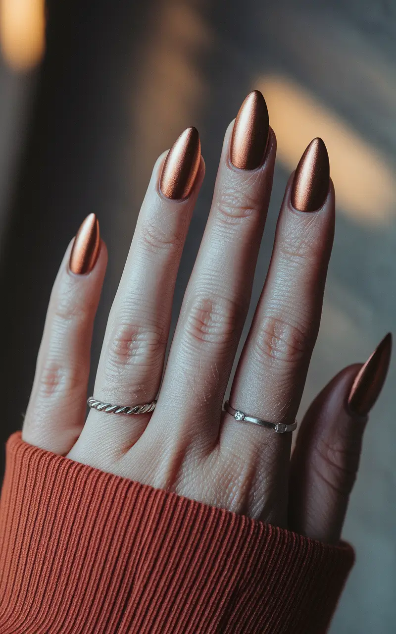 cute fall nails almond Rich Bronze Almond Magic