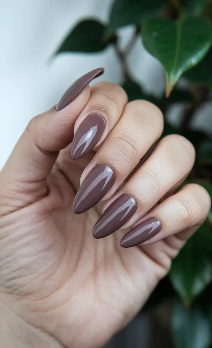 cute fall nails almond Glossy Taupe Almond Chic