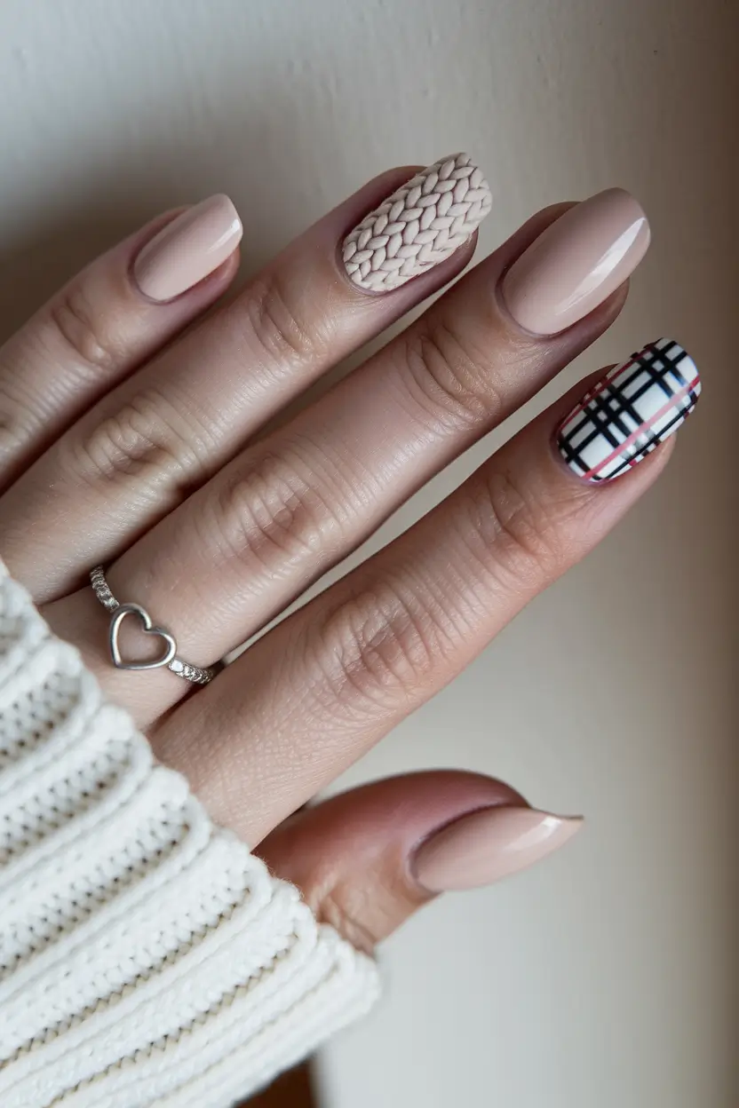 cute fall nails ideas autumn Textured Neutrals and Modern Plaid