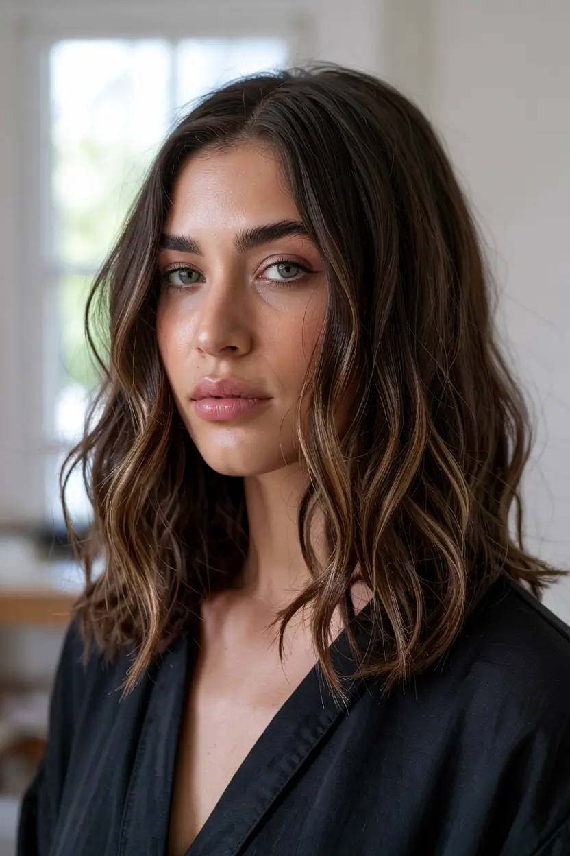 dark brown fall hair colors Textured Cinnamon Melt on a Short Brunette Bob