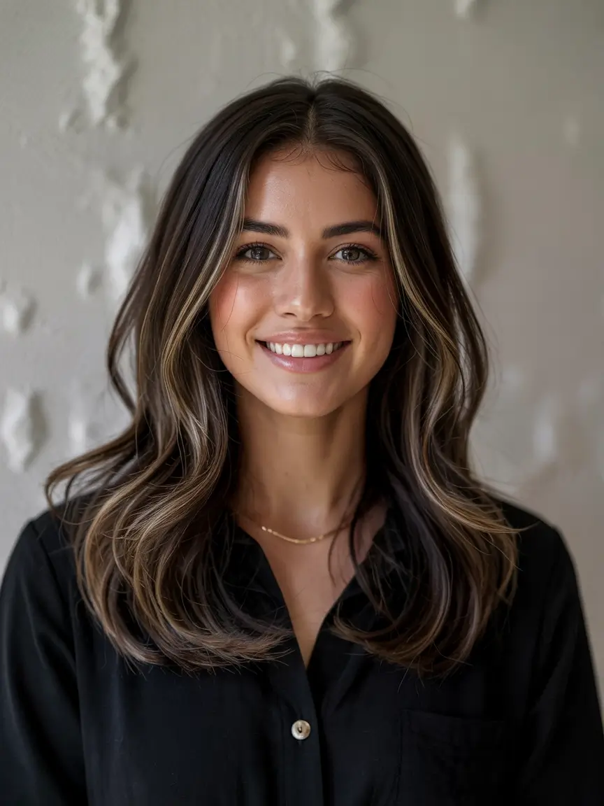 dark brown fall hair colors Cool-Toned Brunette with Creamy Blonde Veining