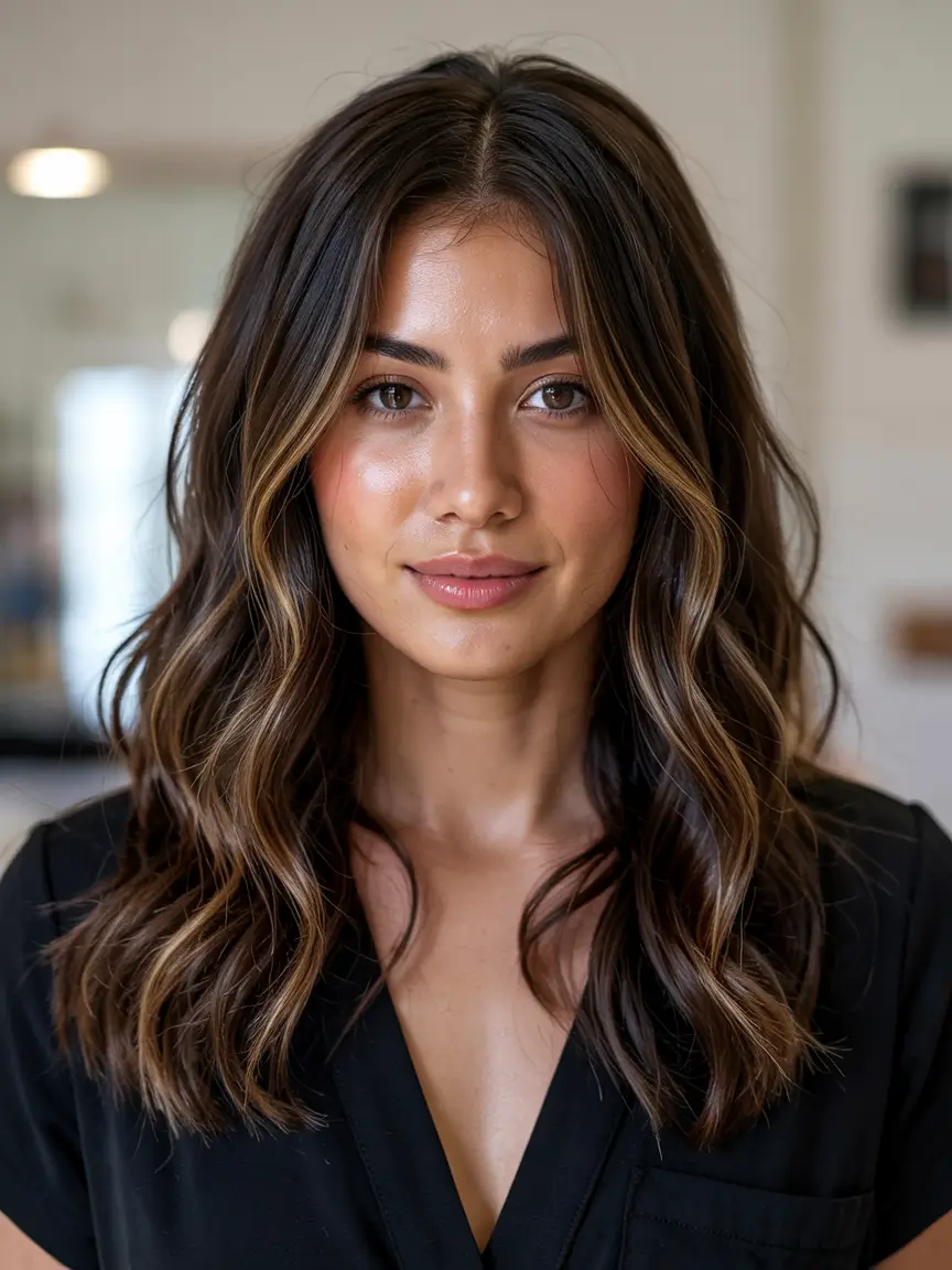 dark brown fall hair colors Smoked Chestnut Brunette with Softened Face Frame