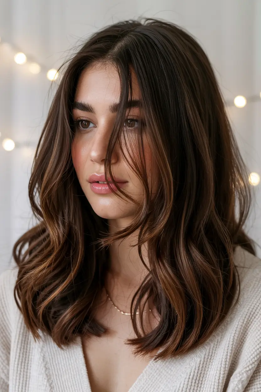 dark brown fall hair colors Soft Mocha Brunette with Seamless Layers