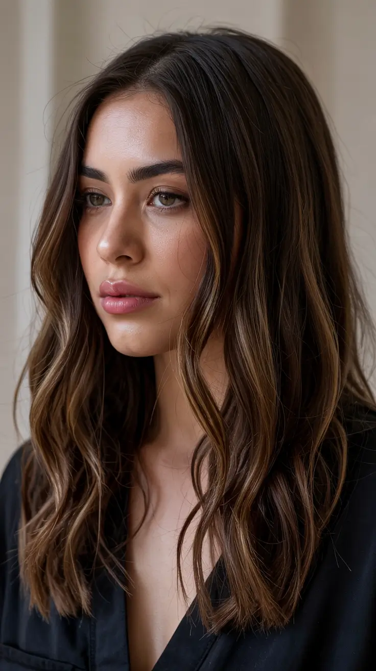dark brown fall hair colors Hazelnut Melt on Mid-Length Waves