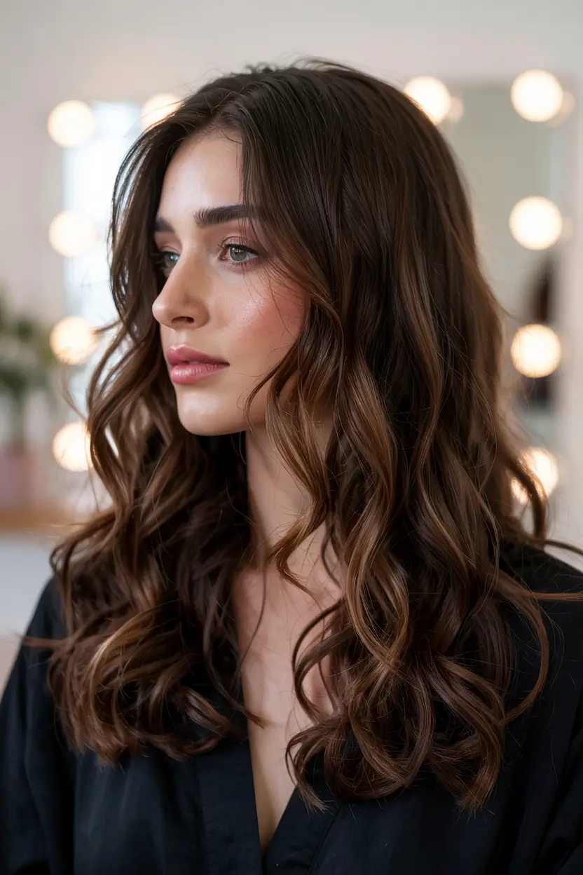 dark brown fall hair colors Polished Brunette Layers with Subtle Highlights