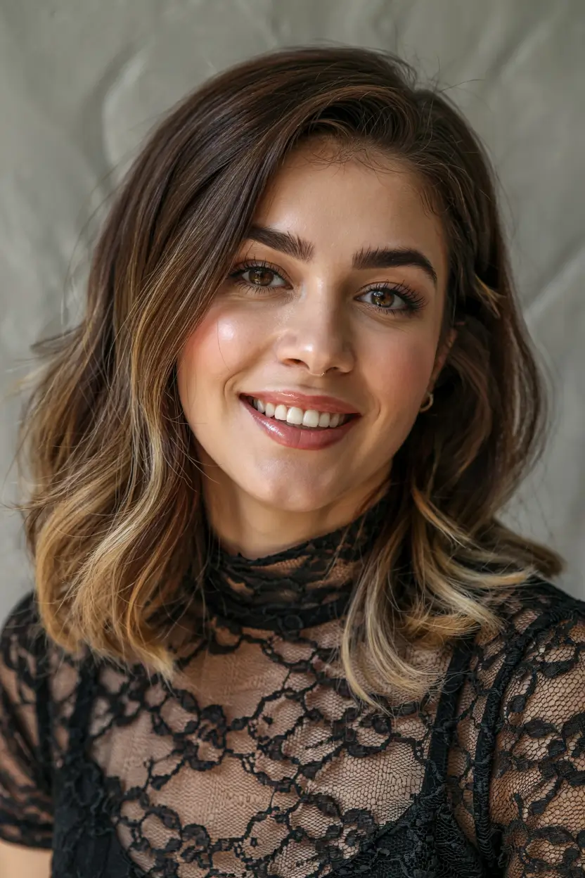 dark brown fall hair colors Dark Chocolate Lob with Soft Golden Ends