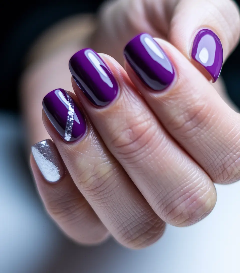 early fall nails Velvet Purple with a Silver Twist