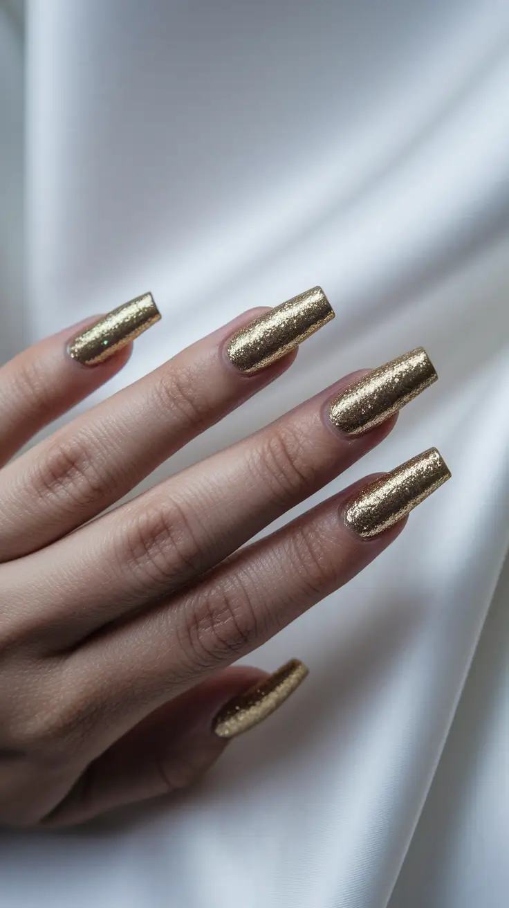 early fall nails Glittered Gold Luxe on Square Tips
