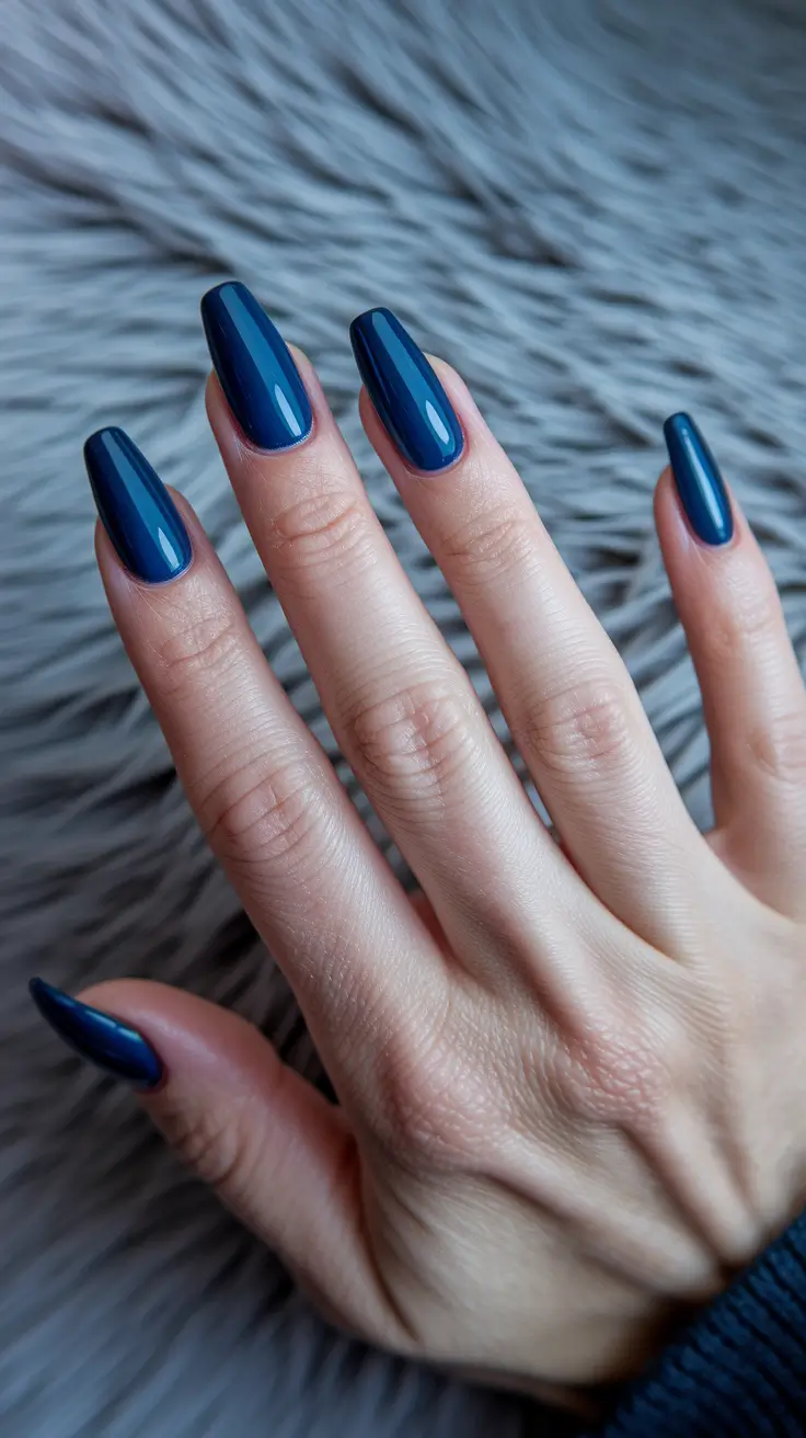 early fall nails Ink Blue Almond Elegance