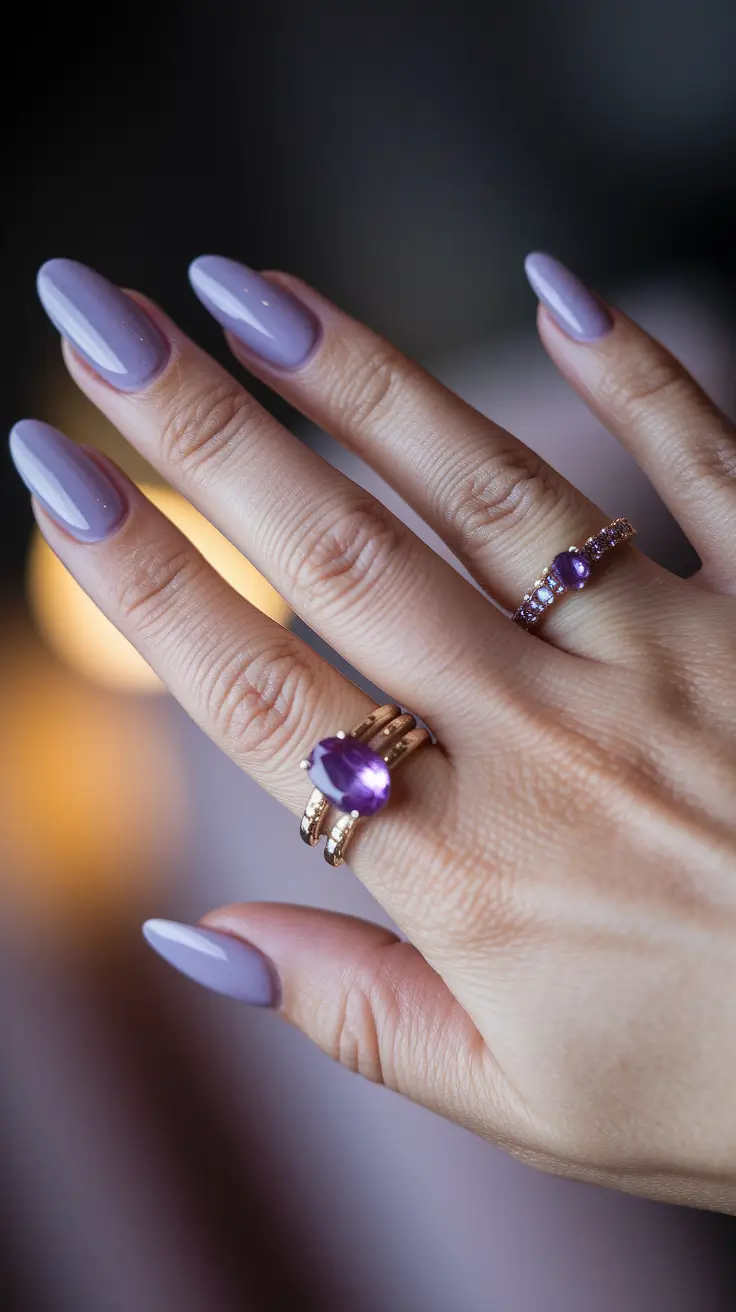 early fall nails Lavender Mist with Glossy Almond Shine