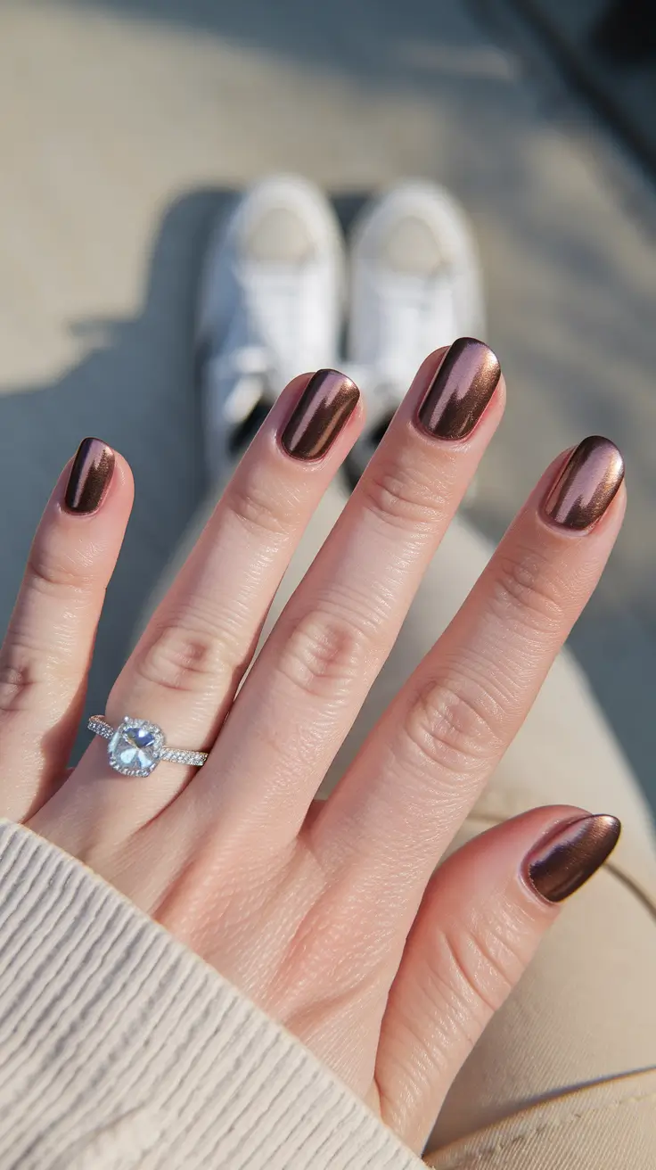 early fall nails Molten Mocha Chrome Sheen