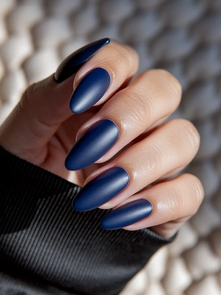 fall acrylic nails almond Matte Midnight Almond for Autumn Drama