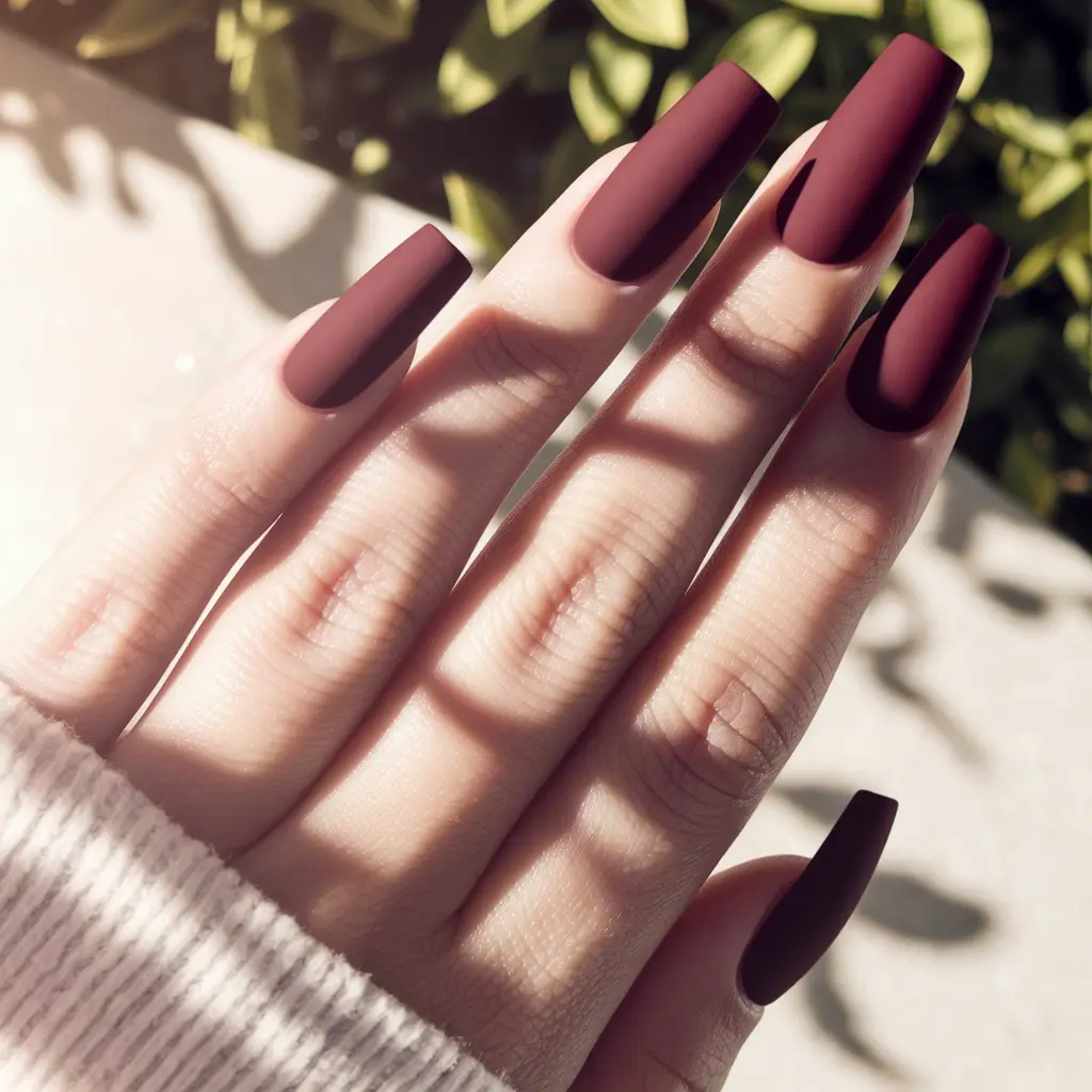 fall acrylic nails autumn Matte Marsala Minimalism