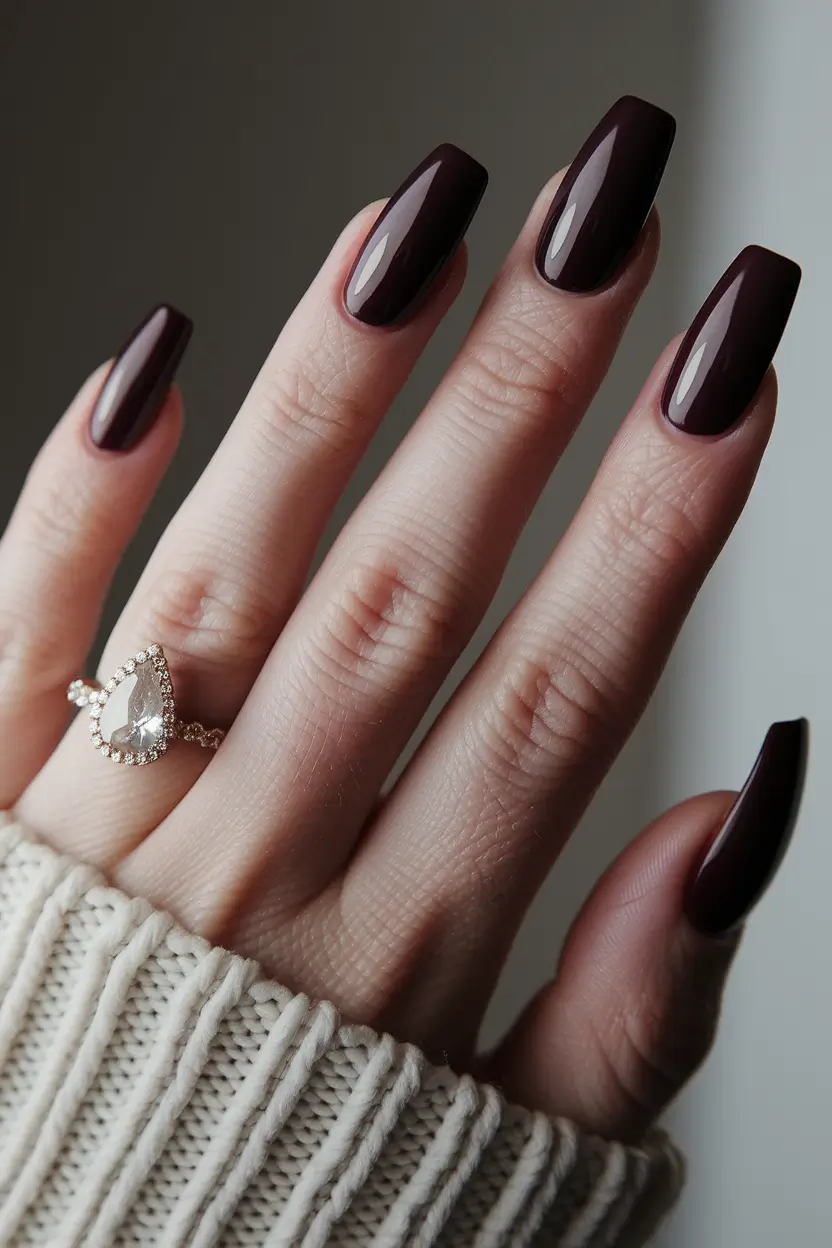 fall acrylic nails square Glossy Merlot Square for Moody Autumn