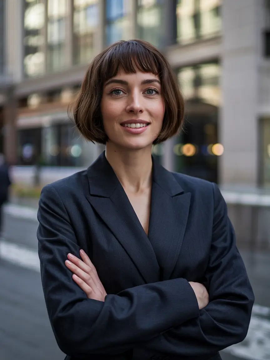 fall bob haircut Structured Brunette Bob with Blunt Micro-Bangs