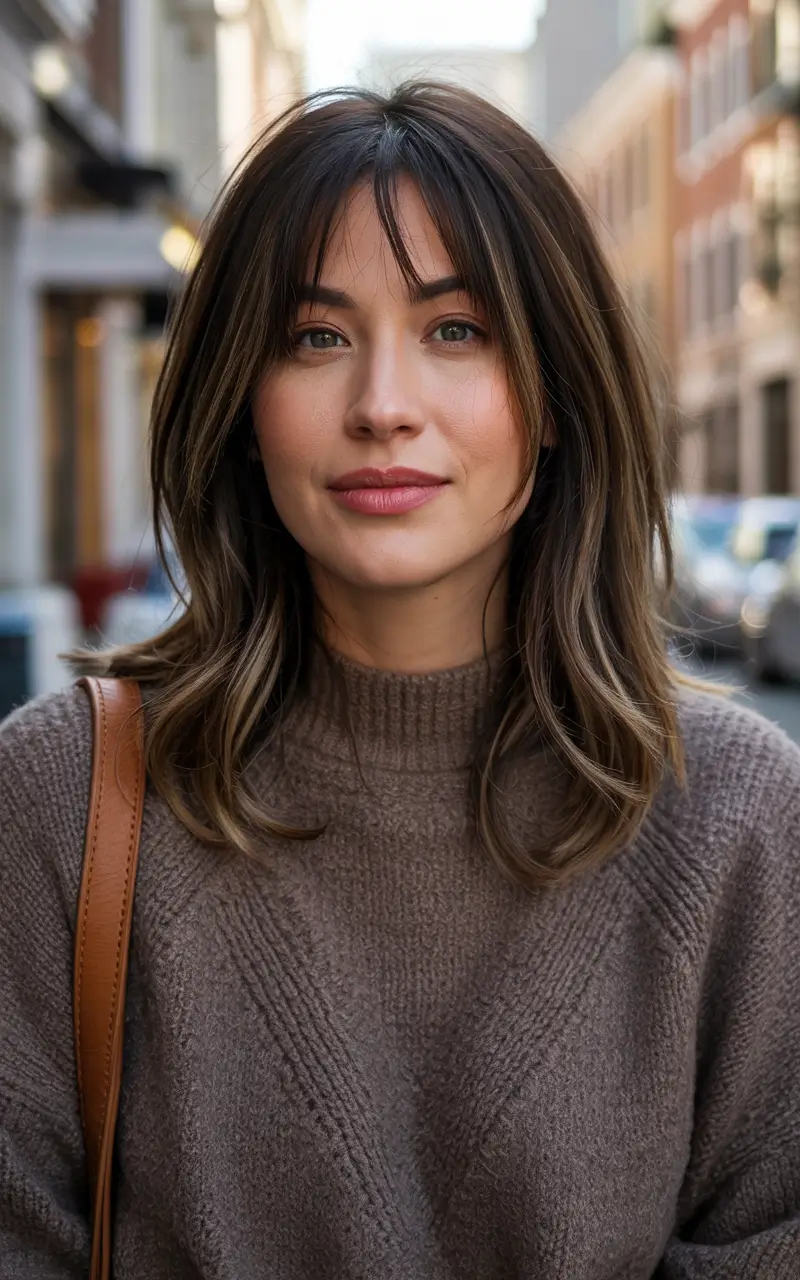 fall bob haircut Textured Curtain Fringe with Long Bob Elegance