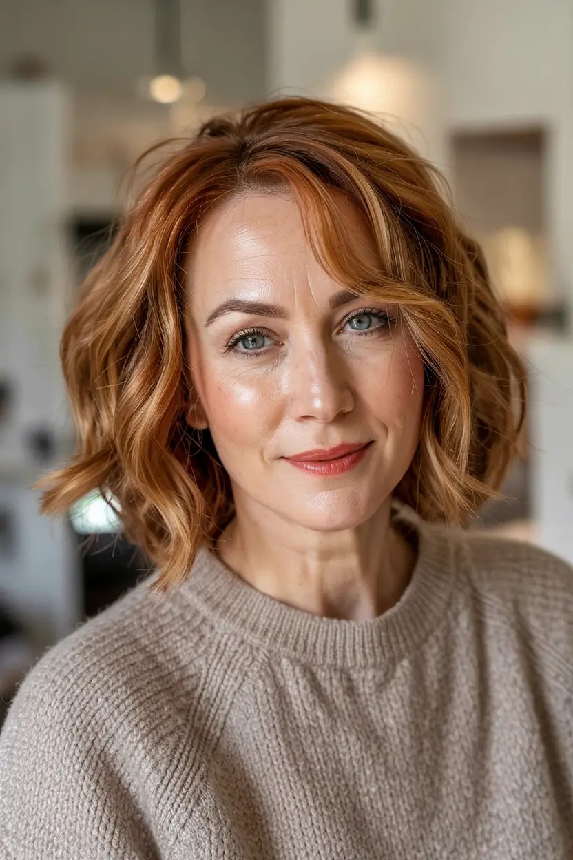 fall bob haircut Soft Wavy Bob in Coppery Cinnamon