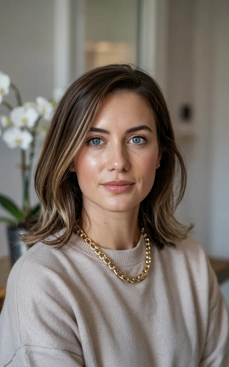 fall bob haircut Classic Collarbone Bob with Blonde Dimension