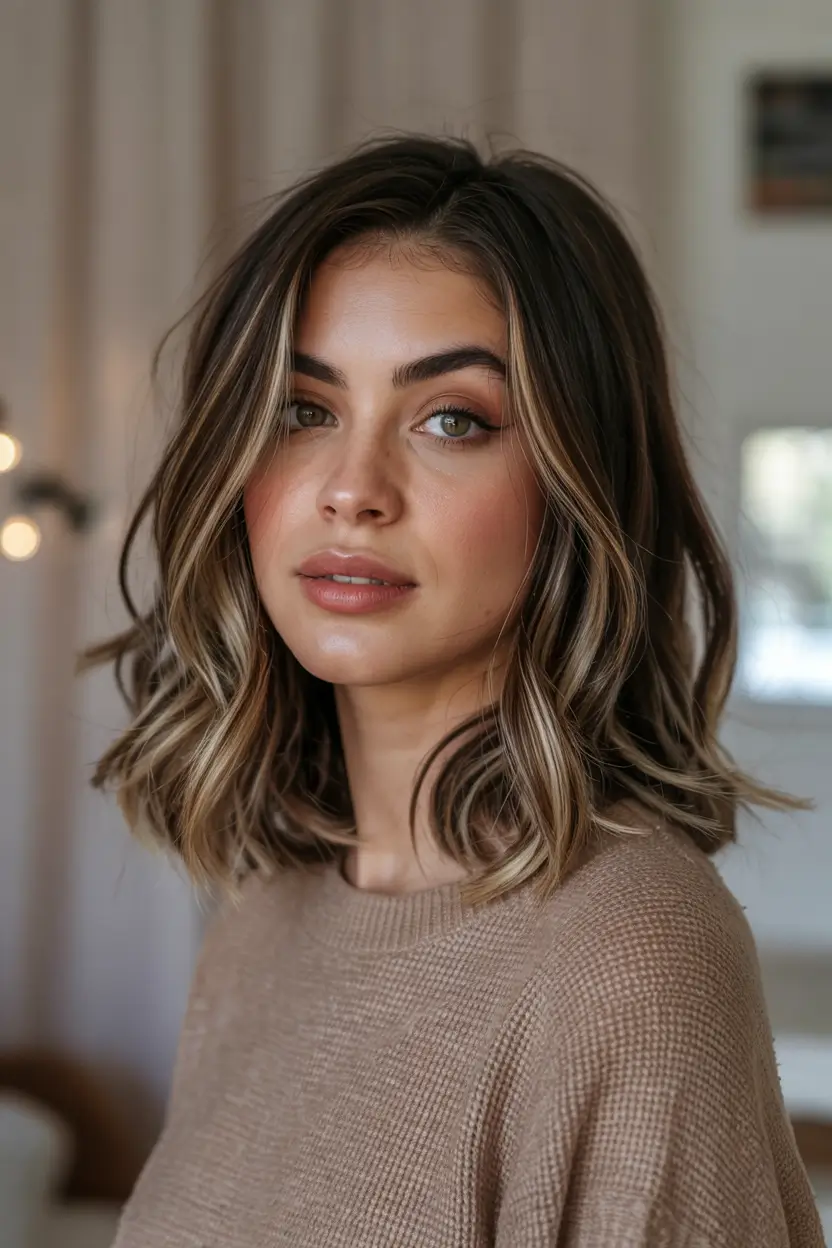 fall bob haircut Volumized Lob with Thick Ribbons of Caramel
