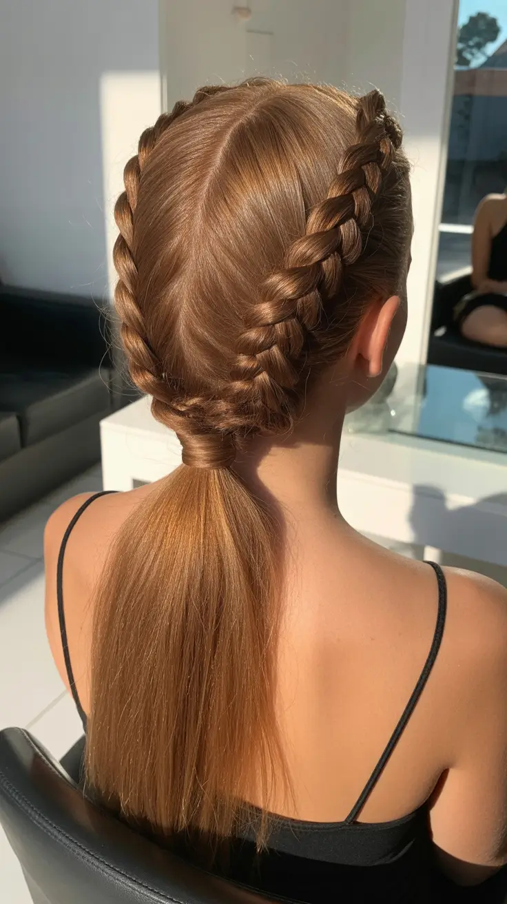 fall braids hairstyles Twin Braids into a Sleek Ponytail