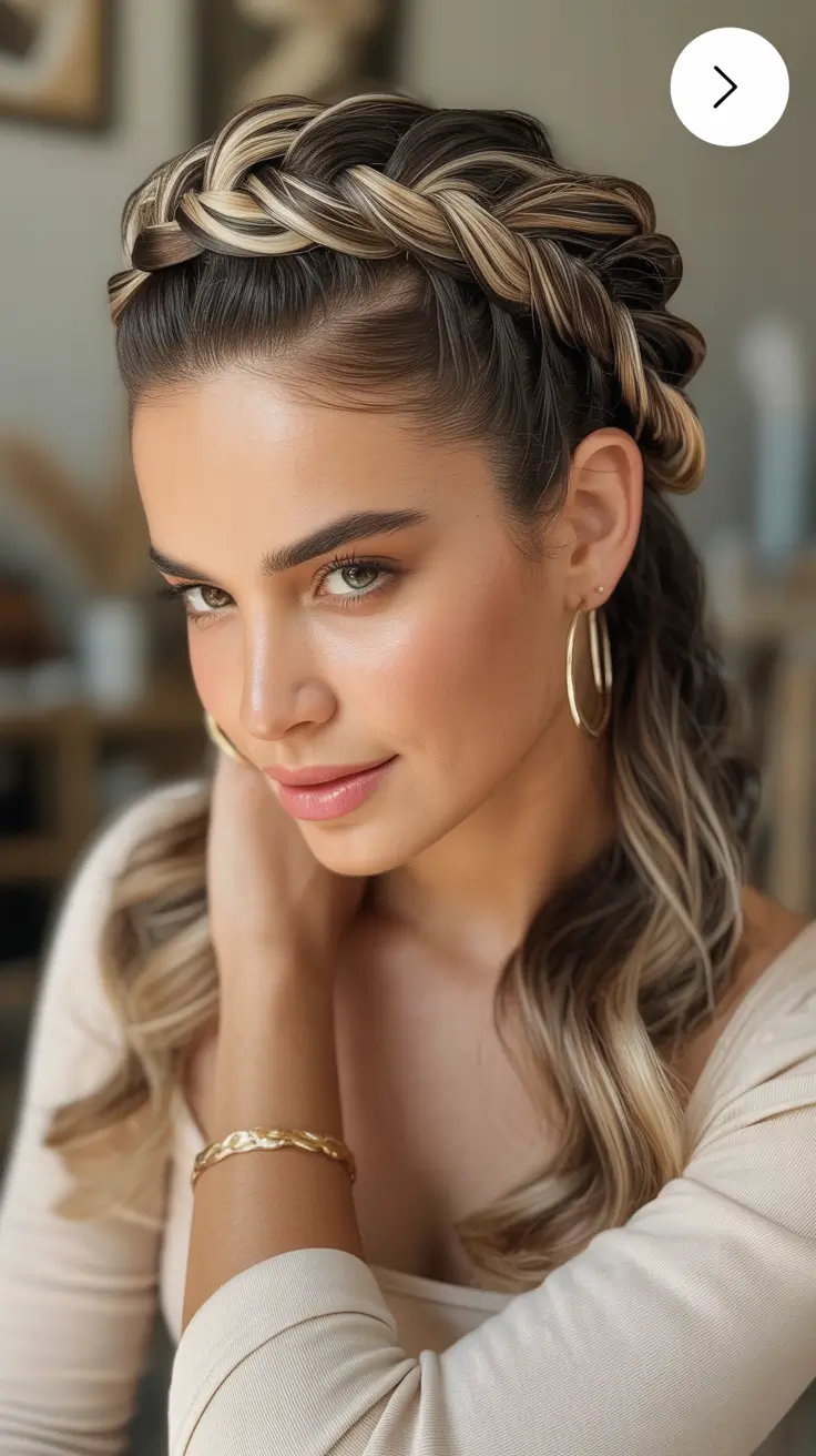 fall braids hairstyles Golden Halo Braid with Highlights