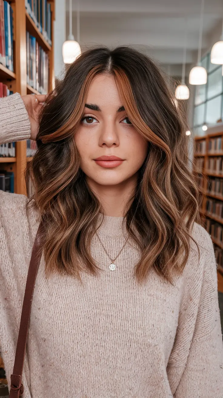 fall brown hair color with money piece Cinnamon-Spiced Curtain Lights