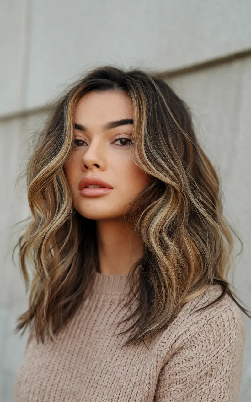 fall brown hair color with highlights Golden Chestnut Waves