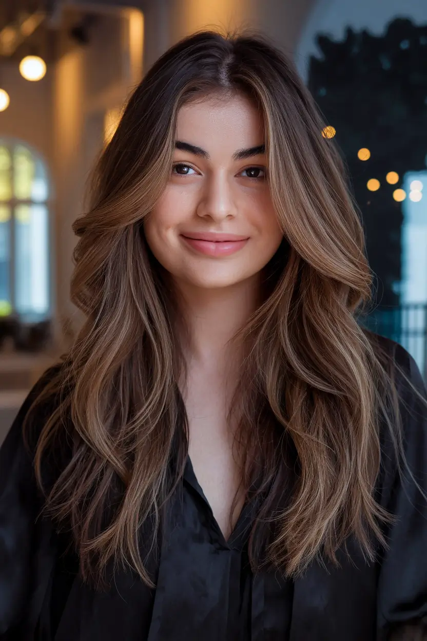 fall brown hair color brunettes medium Walnut Melt Layers