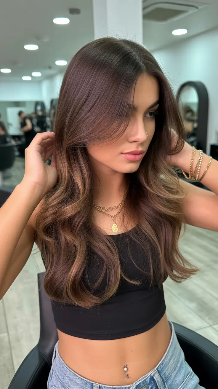 fall brunette hair color ideas Chestnut Melt with Face-Framing Layers