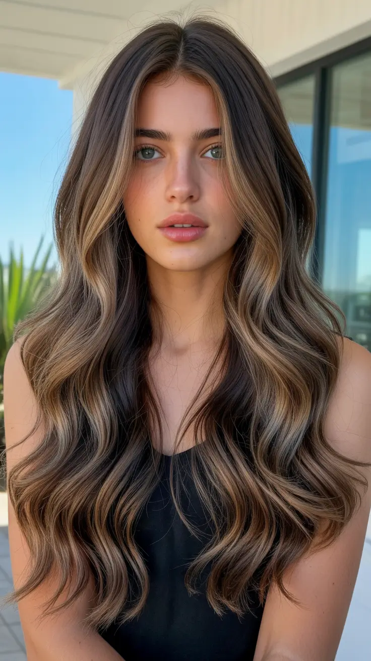 fall brunette hair color ideas Caramel Veins on Mocha Canvas