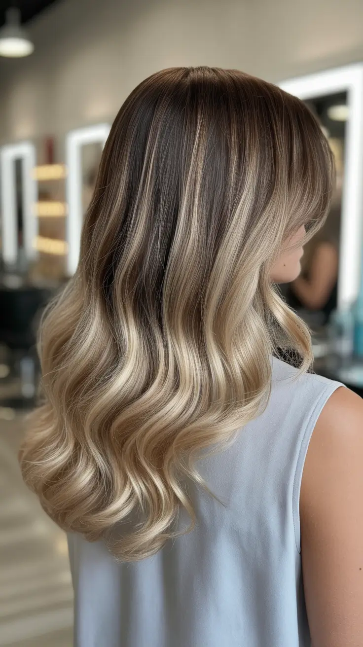 fall brunette hair color ideas Velvety Mushroom Brunette with Cool Blonde Ribbons