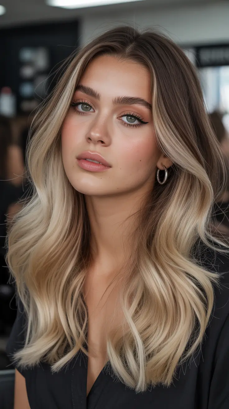 fall brunette hair color ideas Hazelnut Blonde Balayage on Chestnut Base